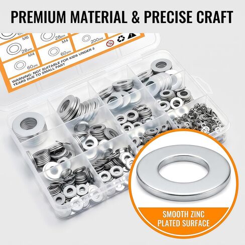 1000Pcs Zinc Plated Steel Flat Washers Assorted Washers for Screws Bolts M2 M3 M4 M5 M6 M8 M10 M12 Hardware Washers Large and Small Washers Kit in Kuwait
