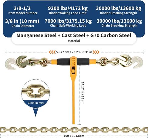 غلاف تحميل سلسلة Garvee 2PACK، 3/8"-1/2" مجلدات تحميل السقاطة، 3/8" x 10' G80 سلاسل 9200 رطل حد حمل العمل، غلاف سلسلة السقاطة مع خطاف الإمساك، مجلدات التحميل للشاحنة، ربط للأسفل in Kuwait