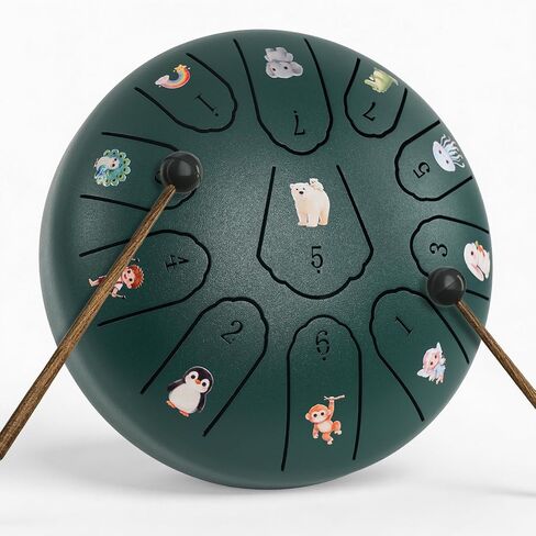 Steel Drum 6-Inch 11-Note, Rain Drum for Outside Garden, C Major Kids Steel Tongue Drum with DIY Cartoon Stickers, Meditation Drum Soothing Instrument for Musical Exploration & Relaxation (White) in Kuwait