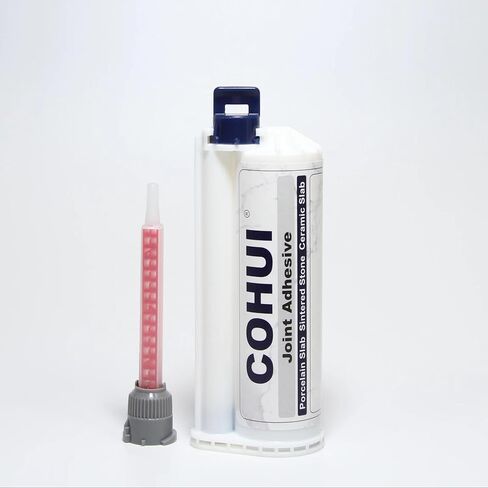 250ML White Double Component Joint Adhesive for Porcelain Slab Sintered Stone Ceramic Slab Quartz Marble Natural Stone - 10:1 Mixing Ratio Seaming Adhesive - 8.45oz Cartridge Includes 2 Mixing Nozzles in Kuwait