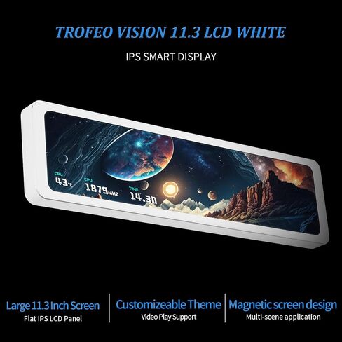 شاشة Thermalright Trofeo Vision 11.3 LCD بيضاء، شاشة عرض مغناطيسية LCD ملونة كاملة 11.3 بوصة، دقة 1920x400، سهلة التركيب، درجة حرارة وحدة المعالجة المركزية/وحدة معالجة الرسومات الرئيسية (أبيض) in Kuwait