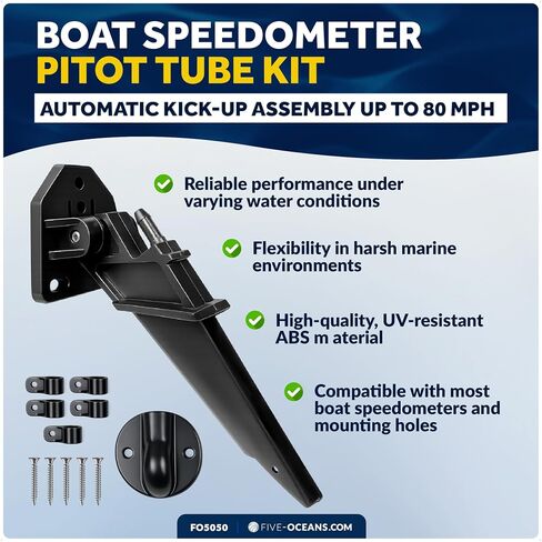 Five Oceans Marine Boat Speedometer Kit, Universal Pitot Tube Automatic Kick-Up Assembly Up to 80 MPH - Durable ABS Construction Speedometer Pitot for Boats & Pontoons- FO5050 in Kuwait