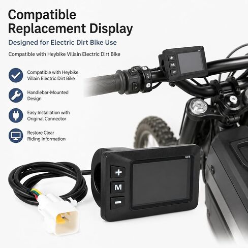 Electric Bike Display Screen, LCD Control Panel Meter, E-Bike Speedometer Computer Replacement, Handlebar Display Accessories, Compatible with Heybike Villain Electric Dirt Bike in Kuwait
