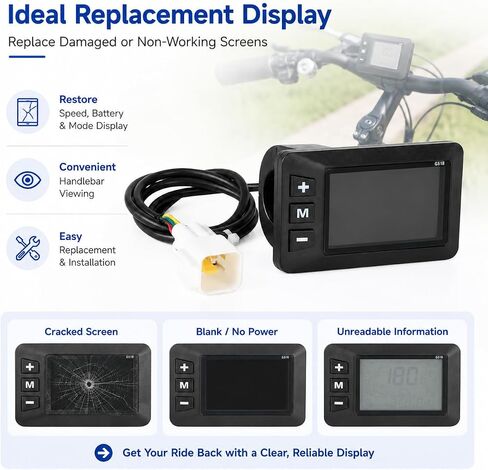 Electric Bike Display Screen, LCD Control Panel Meter, E-Bike Speedometer Computer Replacement, Handlebar Display Accessories, Compatible with Heybike Villain Electric Dirt Bike in Kuwait