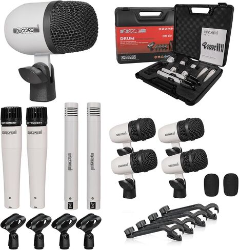 5 CORE 9 Piece Drum Microphone Set with 5 Dynamic Percussion Microphones Kick Bass Tom/Snare and 4 Condenser Hi Hat & Cymbals Metal Mics w Thread Clip Mics Holder Purple in Kuwait