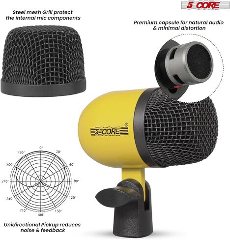 مجموعة ميكروفونات طبلة مكونة من 5 قطع أساسية مكونة من 7 قطع مع 5 ميكروفونات إيقاعية ديناميكية Kick Bass وTom/Snare و2 ميكروفونات معدنية من الصنج المكثف كاملة مع حامل ميكروفونات بمشبك خيطي in Kuwait