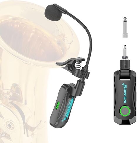 JOJOCY 2.4G Wireless Instrument Microphone System, Clip-On Professional Mic with Transmitter & Receiver, 100ft/30M Range for Saxophone, Trumpet, Trombone, Erhu and More in Kuwait