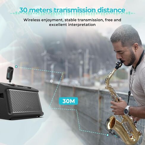 JOJOCY 2.4G Wireless Instrument Microphone System, Clip-On Professional Mic with Transmitter & Receiver, 100ft/30M Range for Saxophone, Trumpet, Trombone, Erhu and More in Kuwait