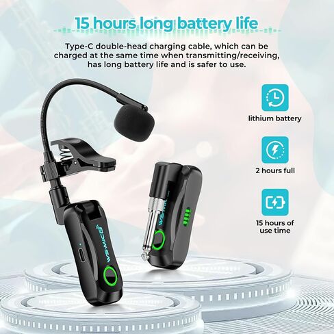 JOJOCY 2.4G Wireless Instrument Microphone System, Clip-On Professional Mic with Transmitter & Receiver, 100ft/30M Range for Saxophone, Trumpet, Trombone, Erhu and More in Kuwait
