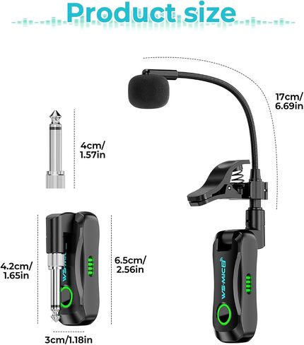 JOJOCY 2.4G Wireless Instrument Microphone System, Clip-On Professional Mic with Transmitter & Receiver, 100ft/30M Range for Saxophone, Trumpet, Trombone, Erhu and More in Kuwait