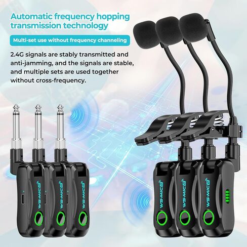 JOJOCY 2.4G Wireless Instrument Microphone System, Clip-On Professional Mic with Transmitter & Receiver, 100ft/30M Range for Saxophone, Trumpet, Trombone, Erhu and More in Kuwait