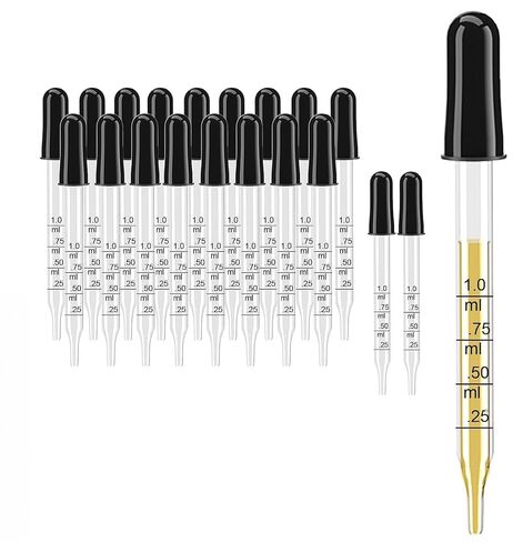 20Pcs Glass Eye Droppers, Glass Pipette Dropper for Essential Oil, Medicine, Crafts, Accurately 1ml Pipette for Mixing Paints, Lab Use, Animal Feeding, Ear&Eye Drops in Kuwait