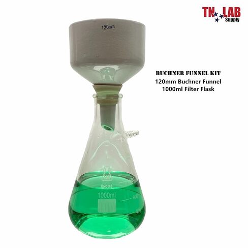 مجموعة قارورة فلتر من TN Lab Buchner مع قمع سيراميك بورسلين 120 مم وقارورة مفرغة من زجاج البورسليكات ثقيلة الجدار سعة 1000 مل وسعة 1 لتر مع محول إغلاق in Kuwait