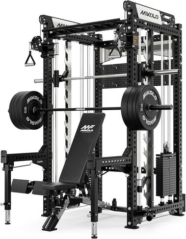 Mikolo Anubis-2.0 Smith Machine with Weight Stack, 3“×3" All-in-One Power Cage with LAT Pulldown & Cable Crossover, 3200LBS Multi-Function Trainer with Aluminum Pulley System for Fitness Home Gym in Kuwait
