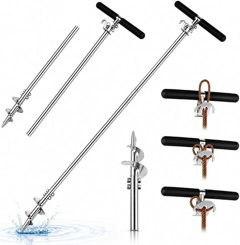 23" 38" 100" Shallow Water Anchor, 304 Stainless Steel Screw-in Boat Anchor Pole for Sandbar, Beach, Jet Ski, Kayak, Pontoon, Small Boat in Kuwait