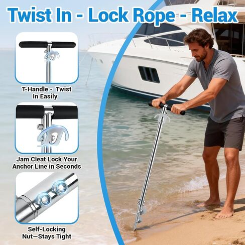 23" 38" 100" Shallow Water Anchor, 304 Stainless Steel Screw-in Boat Anchor Pole for Sandbar, Beach, Jet Ski, Kayak, Pontoon, Small Boat in Kuwait