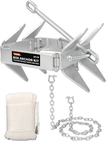 OULEME 13/19/25 LB Folding Box Anchor Kit with 100 FT Nylon Rope & Chain, for Pontoon, Fishing, Bass Boat, Sport Boat & Cabin Cruiser Up to 24/32/40 FT in Kuwait