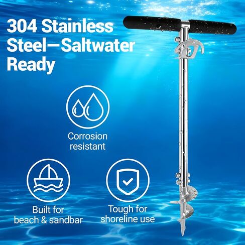 23" 38" 100" Shallow Water Anchor, 304 Stainless Steel Screw-in Boat Anchor Pole for Sandbar, Beach, Jet Ski, Kayak, Pontoon, Small Boat in Kuwait
