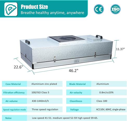 FFU，HEPA-Filter Laminar Flow Hood，100/ISO Class 5 Cleanroom，Secondary filtration is cleaner，Used in laboratories/clean rooms/mushroom rooms/mobile phone LCD monitor repairs, etc(46.2"x22.6") in Kuwait