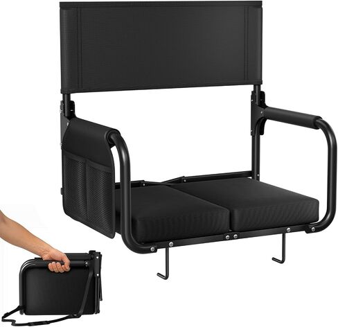 Stadium Seats with Back Support, Portable Bleacher Chairs with Back and Cushion, Cushion Folds in Half to Compact Size, Comfortable Bleacher Seat for Sports Events, Football Games, Black in Kuwait