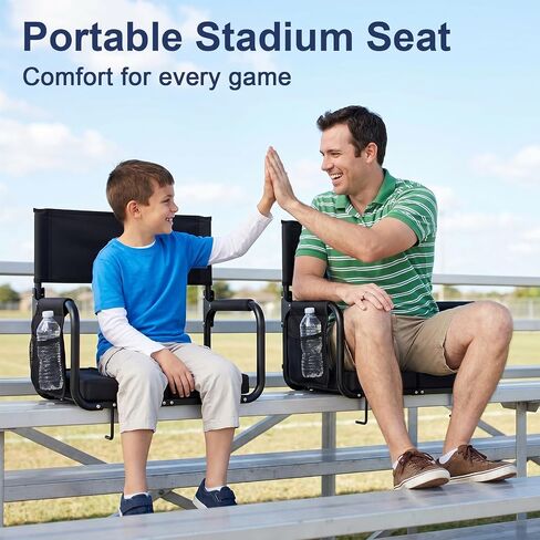 Stadium Seats with Back Support, Portable Bleacher Chairs with Back and Cushion, Cushion Folds in Half to Compact Size, Comfortable Bleacher Seat for Sports Events, Football Games, Black in Kuwait