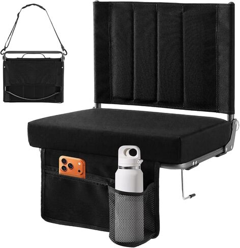 OLIXIS Stadium Seats 2 Pack with Back Support, Bleacher Chairs with 3.15" Thick Padded Comfortable, Wide Portable Lightweight Folding Seat for Sports Events, Concerts, Outdoor Activities, Black in Kuwait