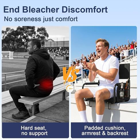 Stadium Seats with Back Support, Portable Bleacher Chairs with Back and Cushion, Cushion Folds in Half to Compact Size, Comfortable Bleacher Seat for Sports Events, Football Games, Black in Kuwait