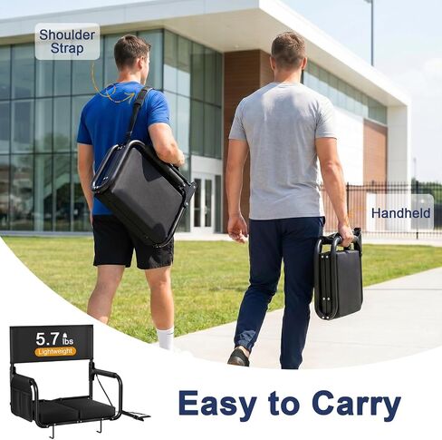 Stadium Seats with Back Support, Portable Bleacher Chairs with Back and Cushion, Cushion Folds in Half to Compact Size, Comfortable Bleacher Seat for Sports Events, Football Games, Black in Kuwait