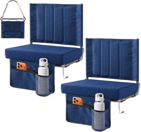 OLIXIS Stadium Seats 2 Pack with Back Support, Bleacher Chairs with 3.15" Thick Padded Comfortable, Wide Portable Lightweight Folding Seat for Sports Events, Concerts, Outdoor Activities, Black in Kuwait
