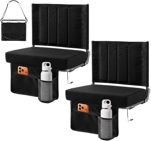 OLIXIS Stadium Seats 2 Pack with Back Support, Bleacher Chairs with 3.15" Thick Padded Comfortable, Wide Portable Lightweight Folding Seat for Sports Events, Concerts, Outdoor Activities, Black in Kuwait