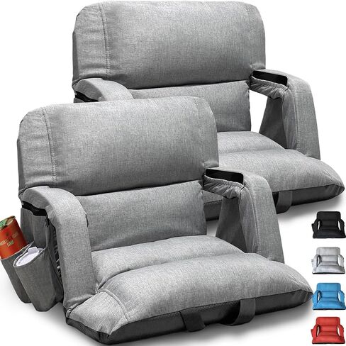 Extra Wide Stadium Seats With Back Support 2 Pack, Exclusive "Sofa Style" Design Thick Bleacher Chairs With Back and Cushion, 6 Reclining Positions - Ultimate Comfort for Sports Events (Black, 25") in Kuwait