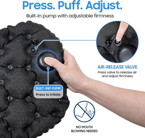 Portable Inflatable Seat Cushion, Ergonomic Pad with TPU and Soft Lycra Fabric, Foldable Lightweight Travel Cushion for Outdoor Use, Quick Inflation & Deflation Design with Storage Pouch in Kuwait