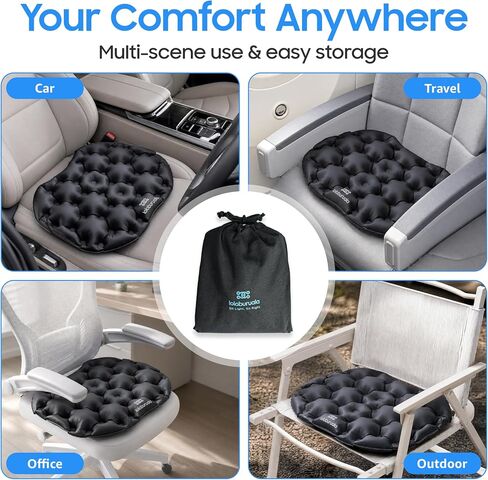 Portable Inflatable Seat Cushion, Ergonomic Pad with TPU and Soft Lycra Fabric, Foldable Lightweight Travel Cushion for Outdoor Use, Quick Inflation & Deflation Design with Storage Pouch in Kuwait