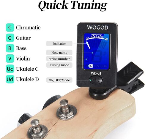 WOGOD Ukulele Stand Instrument Stand Folding Portable Stand and Guitar Tuner Clip on Ukulele Violin Tuner in Kuwait