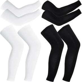2 Pair Compression Leg Sleeves and Arm Sleeve,UV Protection & Full Leg Coverage,Anti-Slip Silicone Grip,White & Black in Kuwait
