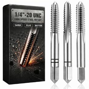 Gisafai 3 Pcs 1/4"-20 HSS Tap Set Include Taper Plug and Bottoming Hand Taps, M2 High Speed Steel Thread Taps for Steel, Aluminum, Iron, Copper & Hard Plastic in Kuwait