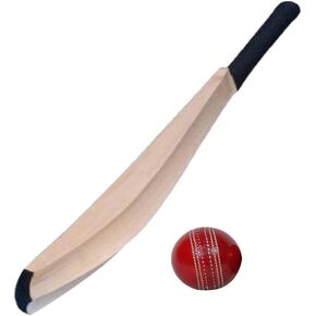 Cricket Practice Bat with Red Leather Ball, Wooden Construction, Black Handle | Plain Kashmiri Willow Cricket Bat Free Ball in Saudi Arabia