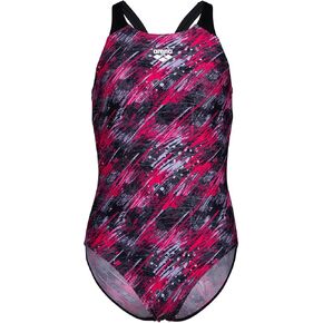 ARENA Performance Girls' Junior Draft V Back Swimsuit Competitive One Piece Easy Wear Youth Bathing Suit Durable Secure Fit Chlorine Resistant, Black/Multi Black, US Size 6Y/24 in Kuwait
