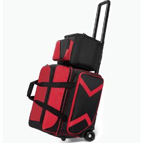 3 Ball Bowling Bags with Wheels and Shoes Compartment, Roller with Multipocket, 2 Ball Bowling Roller Bag + 1 Ball Color Matching Add On Tote (Red-Black) in Kuwait