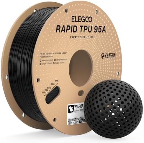 ELEGOO خيوط TPU 1.75 مم أسود 1 كجم، 95A خيوط طباعة ثلاثية الأبعاد مرنة وناعمة 1 كجم بكرة (2.2 رطل) تناسب معظم طابعات FDM ثلاثية الأبعاد in Kuwait