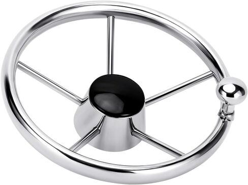 Stainless Steel Boat Steering Wheel with Turning Knob, Destroyer Style Stainless Boat Steering Wheel with Safety Grip Knob for Seastar, Verado,Teleflex Cable Helm and More (3-Spoke Style) in Kuwait