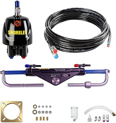 Hydraulic Steering Kit for Boats up to 300HP, 26ft Hose System with Pump & Cylinder (No Helm), Boat Hydraulic Steering System Compatible with Outboard Marine Motors in Kuwait