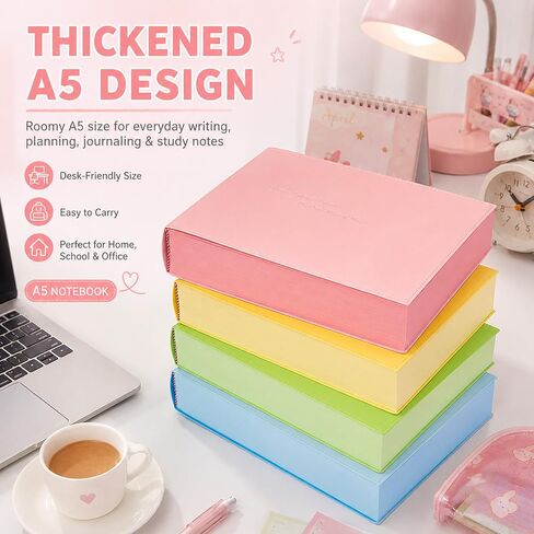 Lubunet Thickened Color Brick Notebook, A5 Hardcover Journal (Pink) | 720 Pages; Pu Leather Cover; Thick Paper; Ribbon Bookmark; For School, Office & Travel; Gift For Students & Writers in Kuwait