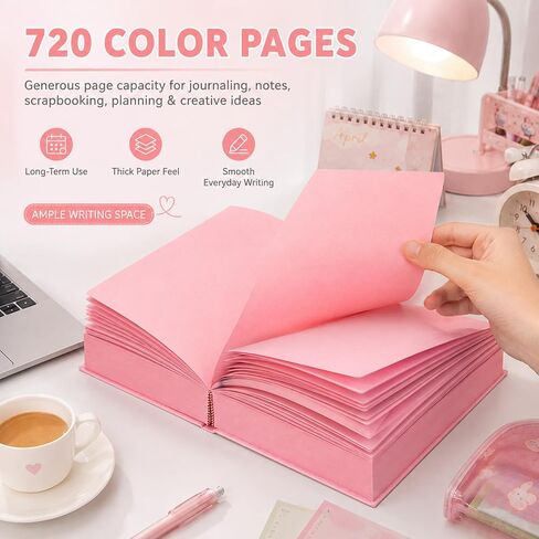 Lubunet Thickened Color Brick Notebook, A5 Hardcover Journal (Pink) | 720 Pages; Pu Leather Cover; Thick Paper; Ribbon Bookmark; For School, Office & Travel; Gift For Students & Writers in Kuwait