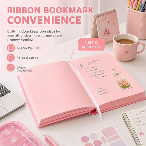 Lubunet Thickened Color Brick Notebook, A5 Hardcover Journal (Pink) | 720 Pages; Pu Leather Cover; Thick Paper; Ribbon Bookmark; For School, Office & Travel; Gift For Students & Writers in Kuwait