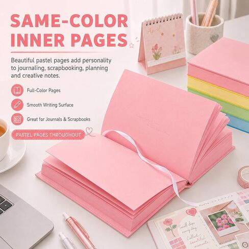 Lubunet Thickened Color Brick Notebook, A5 Hardcover Journal (Pink) | 720 Pages; Pu Leather Cover; Thick Paper; Ribbon Bookmark; For School, Office & Travel; Gift For Students & Writers in Kuwait