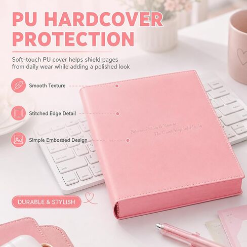 Lubunet Thickened Color Brick Notebook, A5 Hardcover Journal (Pink) | 720 Pages; Pu Leather Cover; Thick Paper; Ribbon Bookmark; For School, Office & Travel; Gift For Students & Writers in Kuwait
