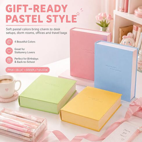 Lubunet Thickened Color Brick Notebook, A5 Hardcover Journal (Pink) | 720 Pages; Pu Leather Cover; Thick Paper; Ribbon Bookmark; For School, Office & Travel; Gift For Students & Writers in Kuwait