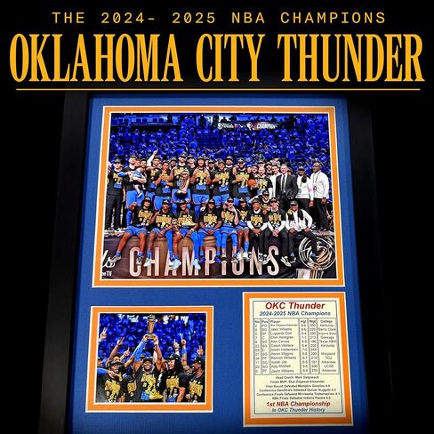 أوكلاهوما سيتي ثاندر (OKC) أبطال نهائيات الدوري الاميركي للمحترفين 2024-2025 | تذكارات كرة السلة النادرة | صورة مؤطرة وهدية مجمعة للصور، لوحة فنية جدارية على شكل كهف للرجال، ديكور منزلي (المنصة، 12 بوصة × 15 بوصة) in Kuwait