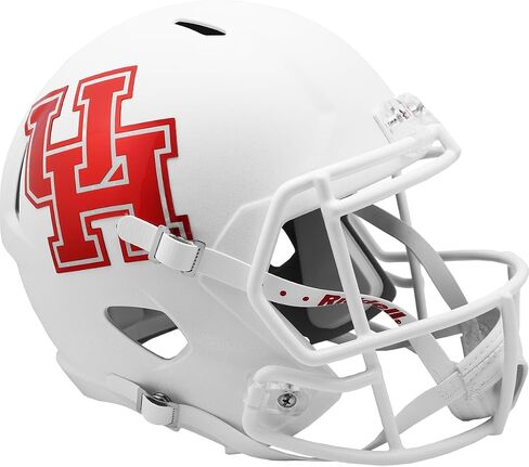 خوذة Riddell NCAA Houston Cougars بالحجم الكامل، طبق الأصل بالحجم الكامل، نمط السرعة، أبيض غير لامع، ألوان الفريق، مقاس واحد in Kuwait